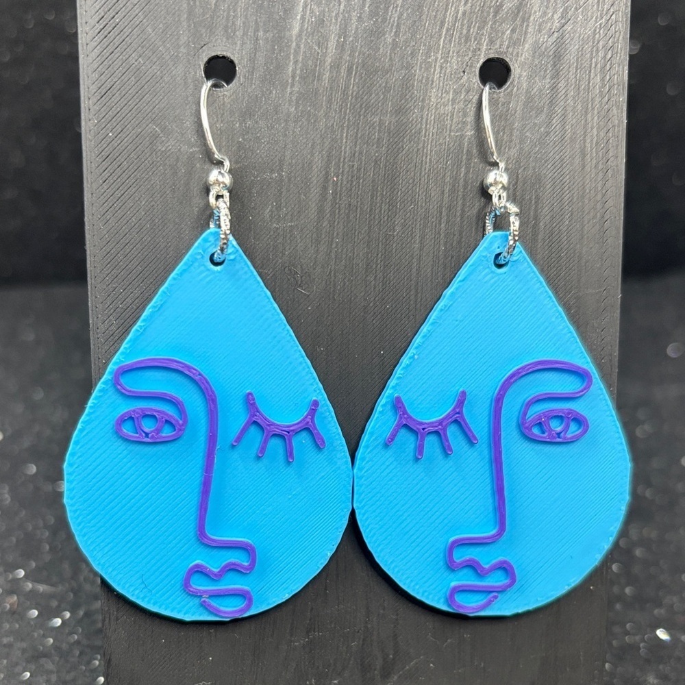 Blue and Purple Face Earrings - Picture 1 of 4
